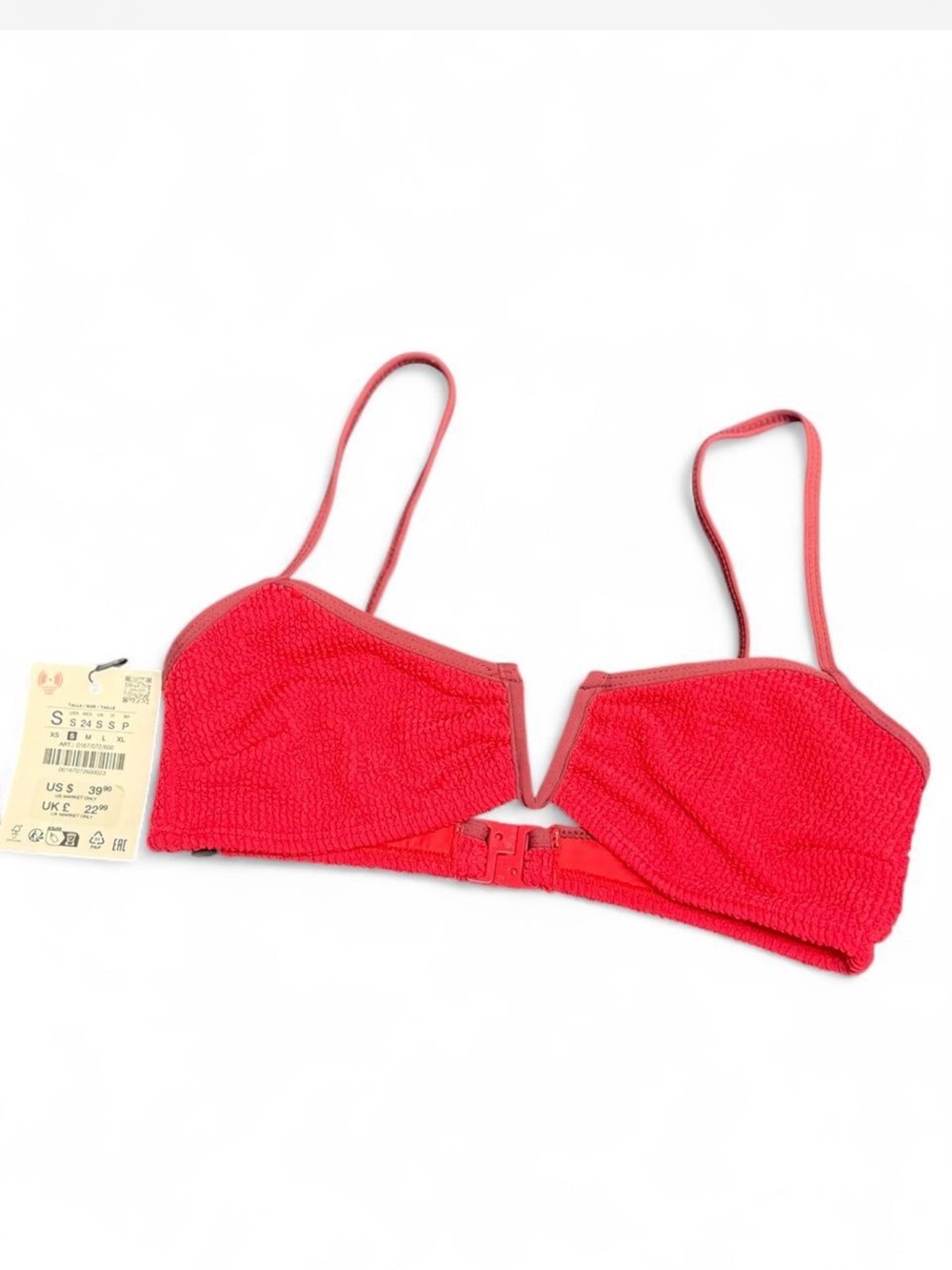 Zara Bright Red Textured One-Piece Swim Top